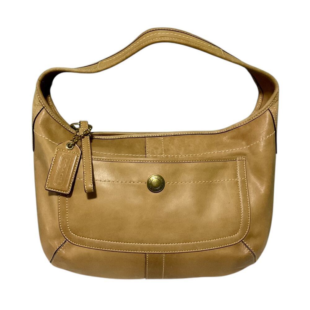 VINTAGE COACH ERGO TAN LEATHER FRONT POCKET HALF MOON SHOULDER BAG
